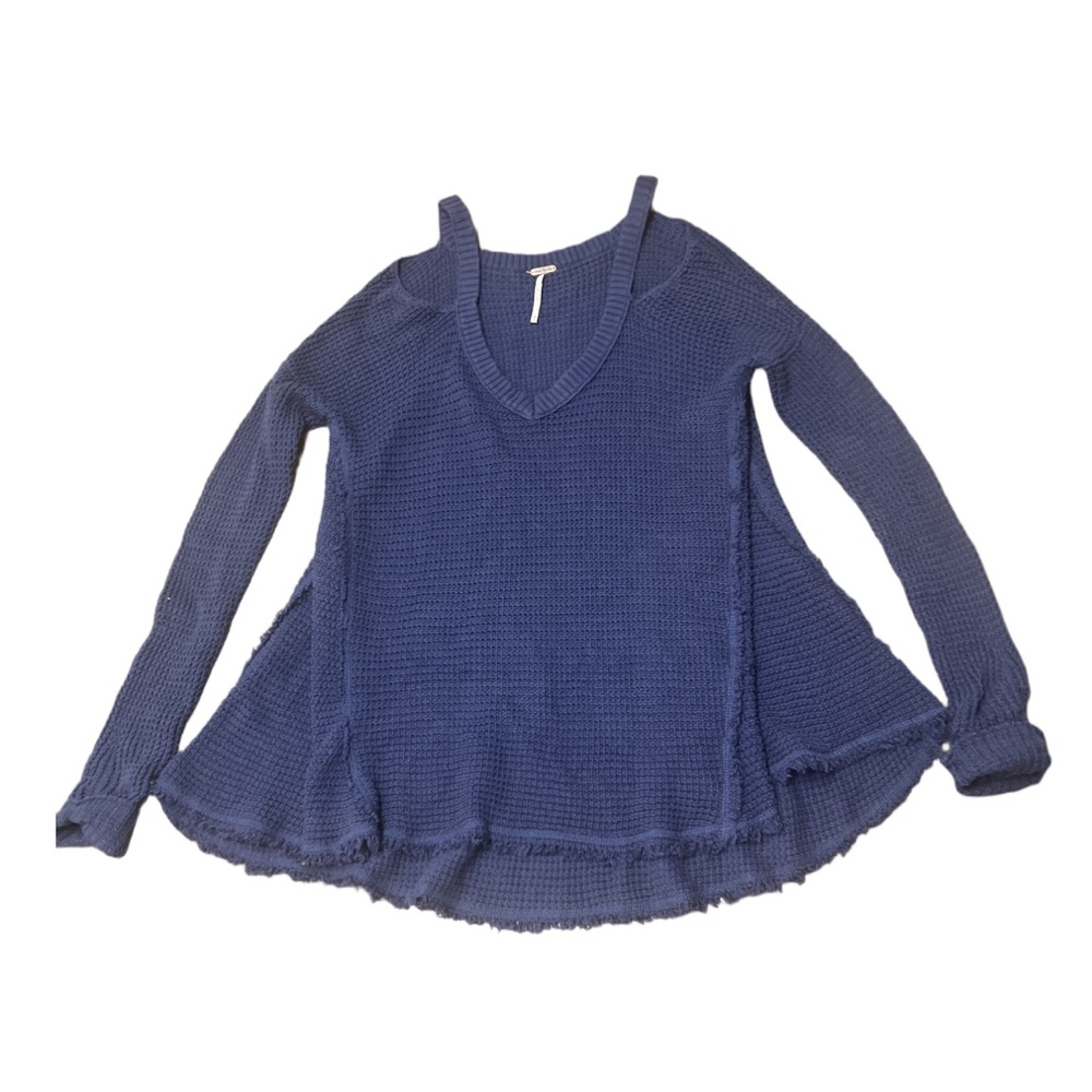 Free People Womens’ Navy Blue Cold Shoulder V-Neck Sweater Size: XS